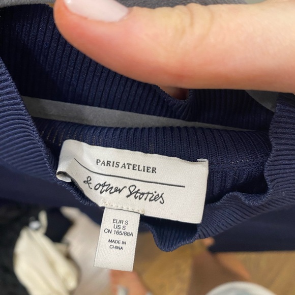 & Other Stories Navy Long-Sleeve Ribbed Midi Dress - Picture 3 of 3